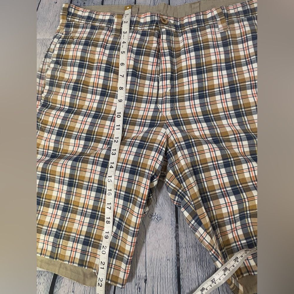 Olde School Brand Retro Reversible Flat Front Classic Khaki Madras Plaid Size 36 - Picture 5 of 9